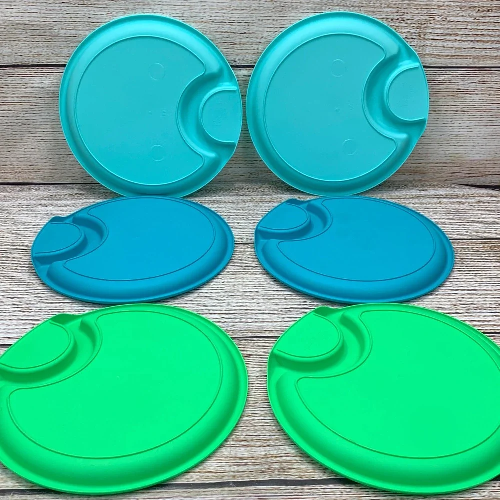 The Pampered Chef‎ Divided Plates Lot of 6 Picnic Plastic Plates Green Blue Teal